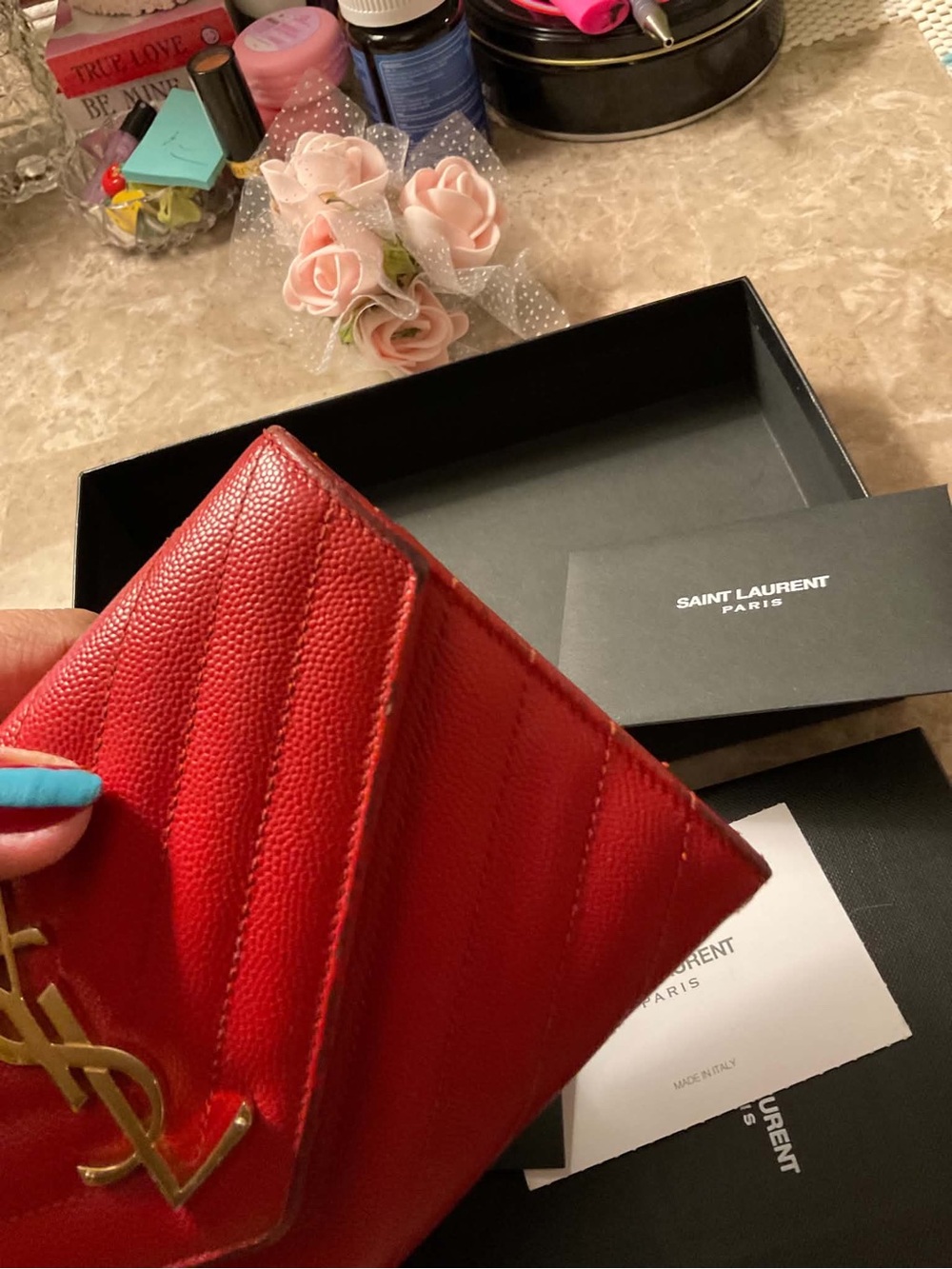 Saint Laurent Red Quilted Leather Wallet on Chain - Picture 4 of 15